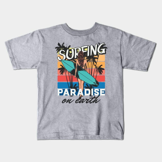 Surfing Paradise on Earth Kids T-Shirt by Golden Eagle Design Studio